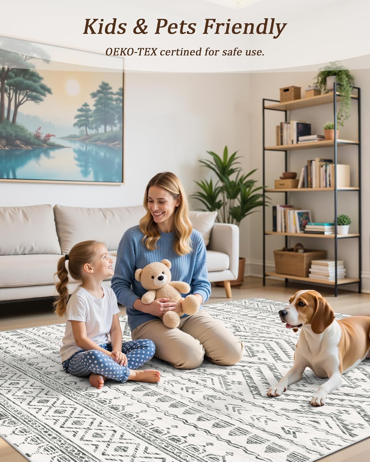 10x14 Area Rug for Living Room Moroccan Washable Rugs Non Slip Indoor Floor Carpet Foldable Large Soft Area Rug for Dining Room Bedroom with Low Pile(Grey,10'x14')