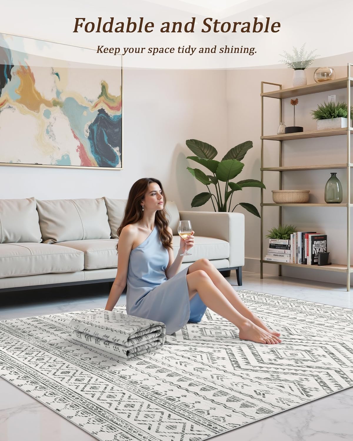 10x14 Area Rug for Living Room Moroccan Washable Rugs Non Slip Indoor Floor Carpet Foldable Large Soft Area Rug for Dining Room Bedroom with Low Pile(Grey,10'x14')