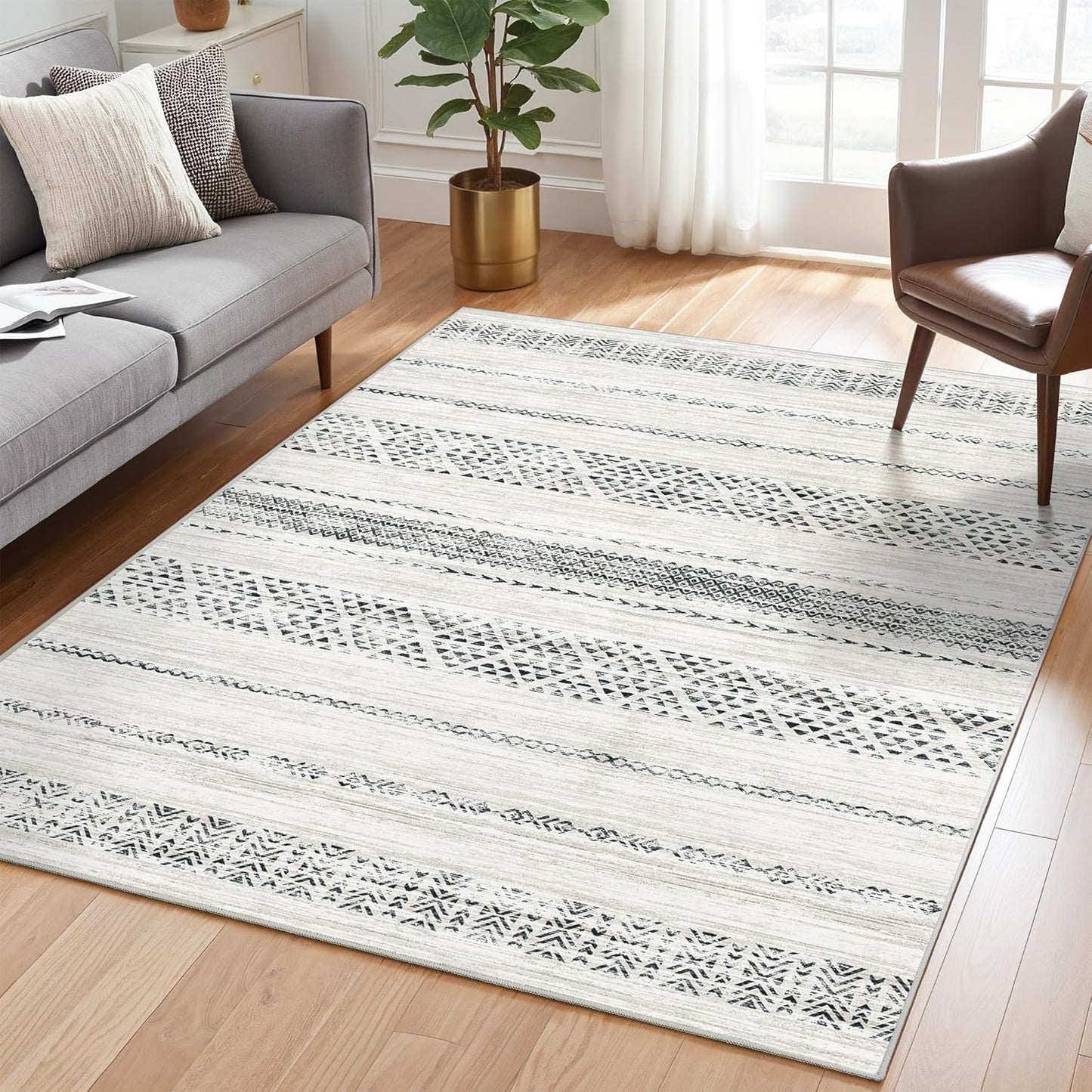 10x14 Area Rug for Living Room Moroccan Washable Rugs Non Slip Indoor Floor Carpet Foldable Large Soft Area Rug for Dining Room Bedroom with Low Pile(Grey,10'x14')