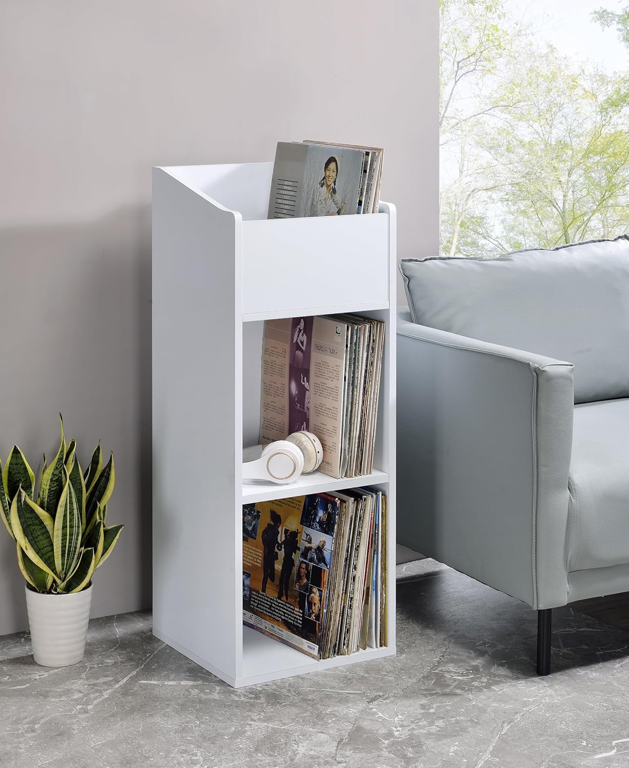 240 Vinyl Record Storage Rack for Albums, Magazine Display, Book and Files Organizer (White)