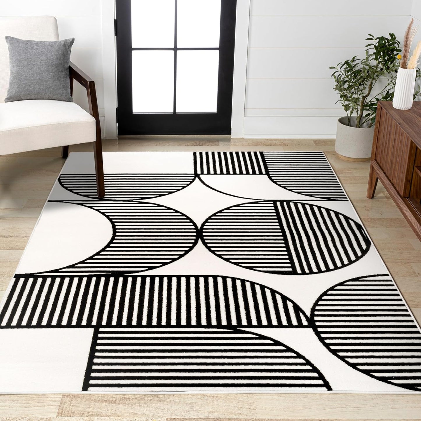 JONATHAN Y Nordby High-Low Arch Striped Ivory/Cream Indoor/Outdoor Area Rug, 8x10, Modern, Contemporary, Geometric, Bohemian, Bedroom, Kitchen, Living Room,Non Shedding (SCN104B-8)