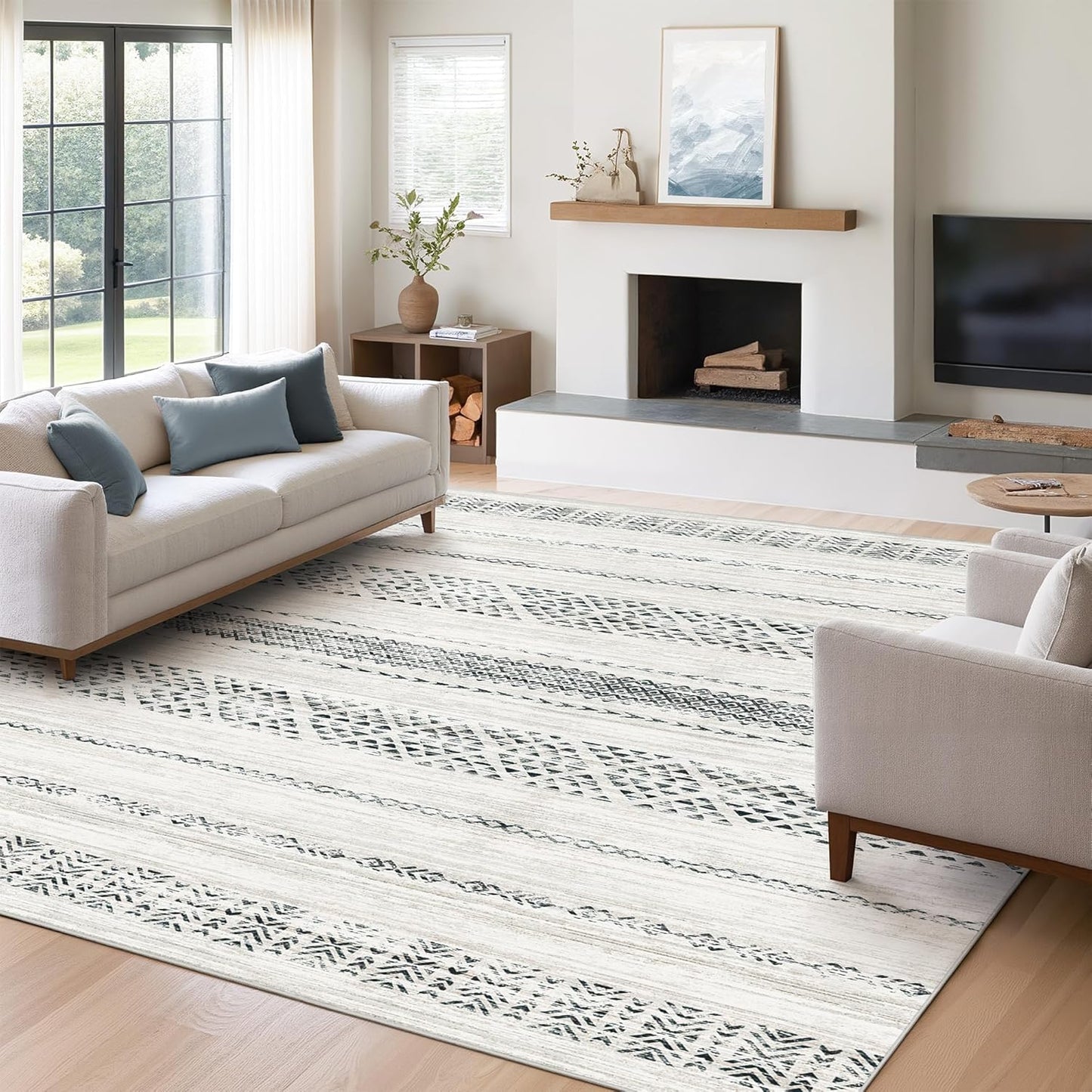 10x14 Area Rug for Living Room Moroccan Washable Rugs Non Slip Indoor Floor Carpet Foldable Large Soft Area Rug for Dining Room Bedroom with Low Pile(Grey,10'x14')