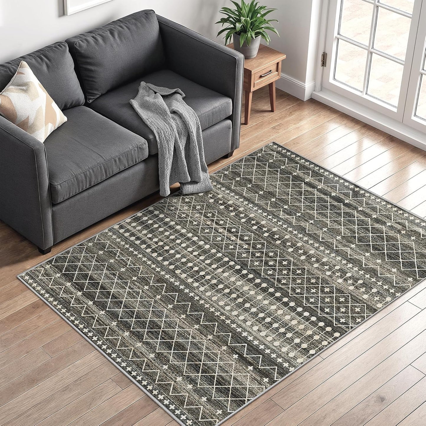 10x14 Area Rug for Living Room Moroccan Washable Rugs Non Slip Indoor Floor Carpet Foldable Large Soft Area Rug for Dining Room Bedroom with Low Pile(Grey,10'x14')