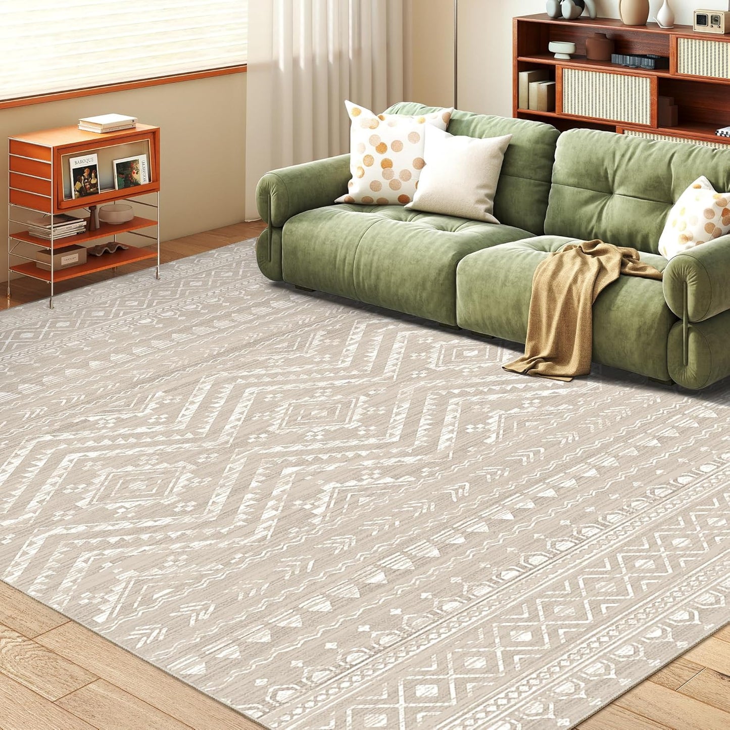 10x14 Area Rug for Living Room Moroccan Washable Rugs Non Slip Indoor Floor Carpet Foldable Large Soft Area Rug for Dining Room Bedroom with Low Pile(Grey,10'x14')