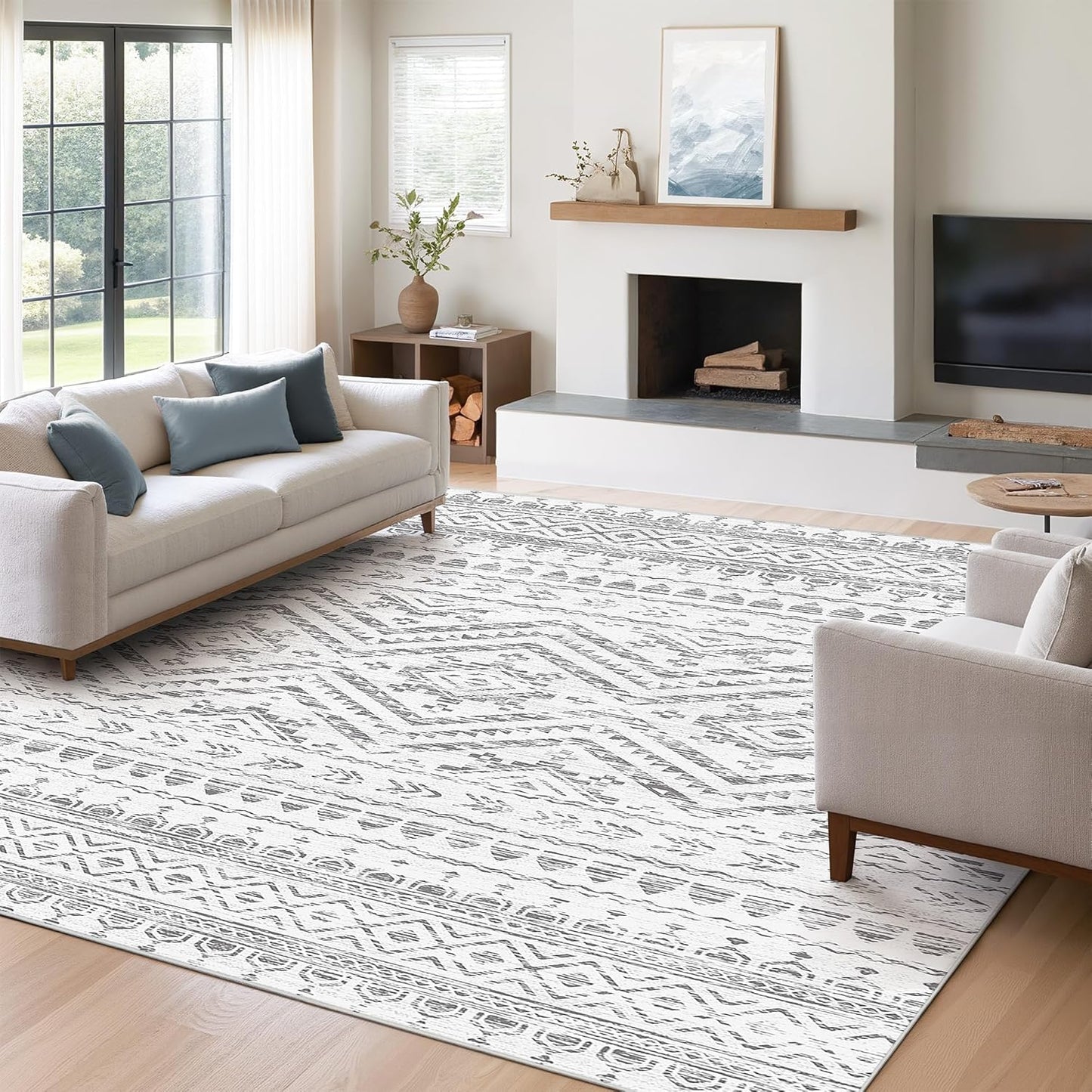 10x14 Area Rug for Living Room Moroccan Washable Rugs Non Slip Indoor Floor Carpet Foldable Large Soft Area Rug for Dining Room Bedroom with Low Pile(Grey,10'x14')
