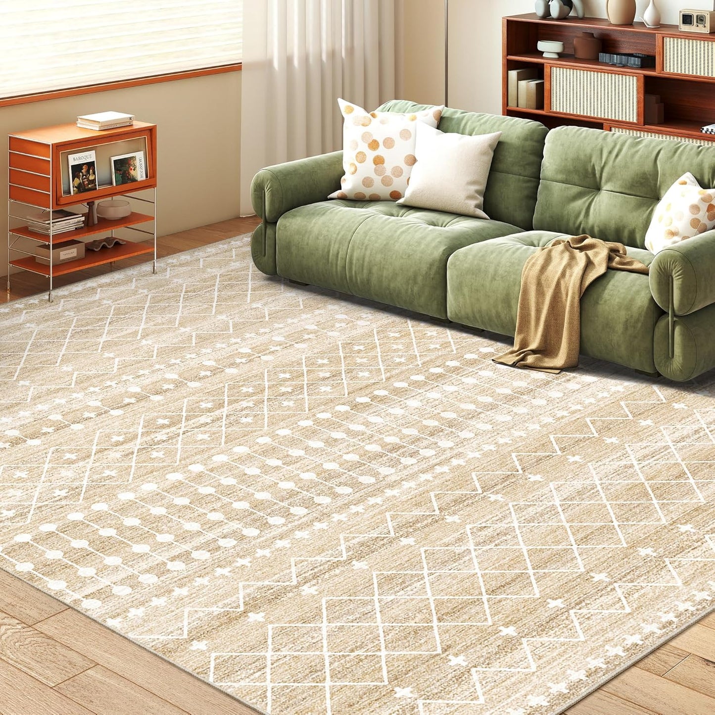 10x14 Area Rug for Living Room Moroccan Washable Rugs Non Slip Indoor Floor Carpet Foldable Large Soft Area Rug for Dining Room Bedroom with Low Pile(Grey,10'x14')