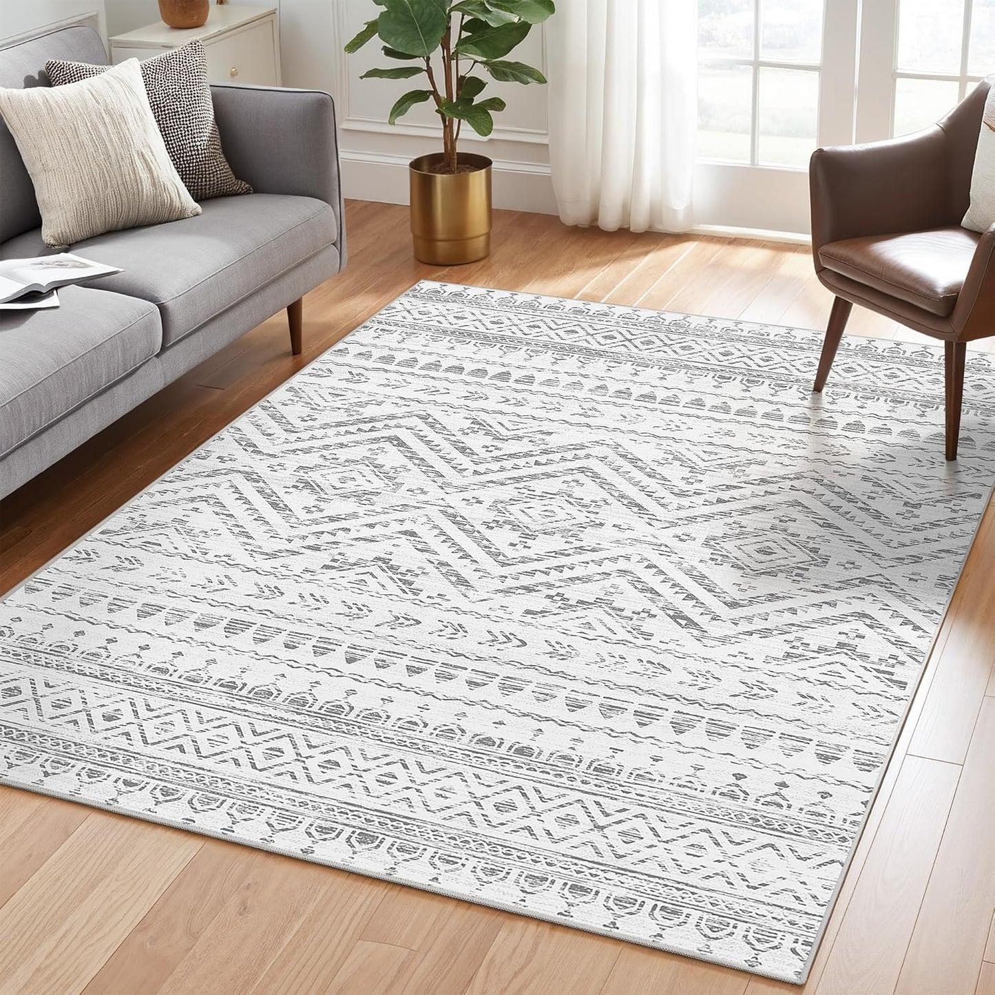10x14 Area Rug for Living Room Moroccan Washable Rugs Non Slip Indoor Floor Carpet Foldable Large Soft Area Rug for Dining Room Bedroom with Low Pile(Grey,10'x14')