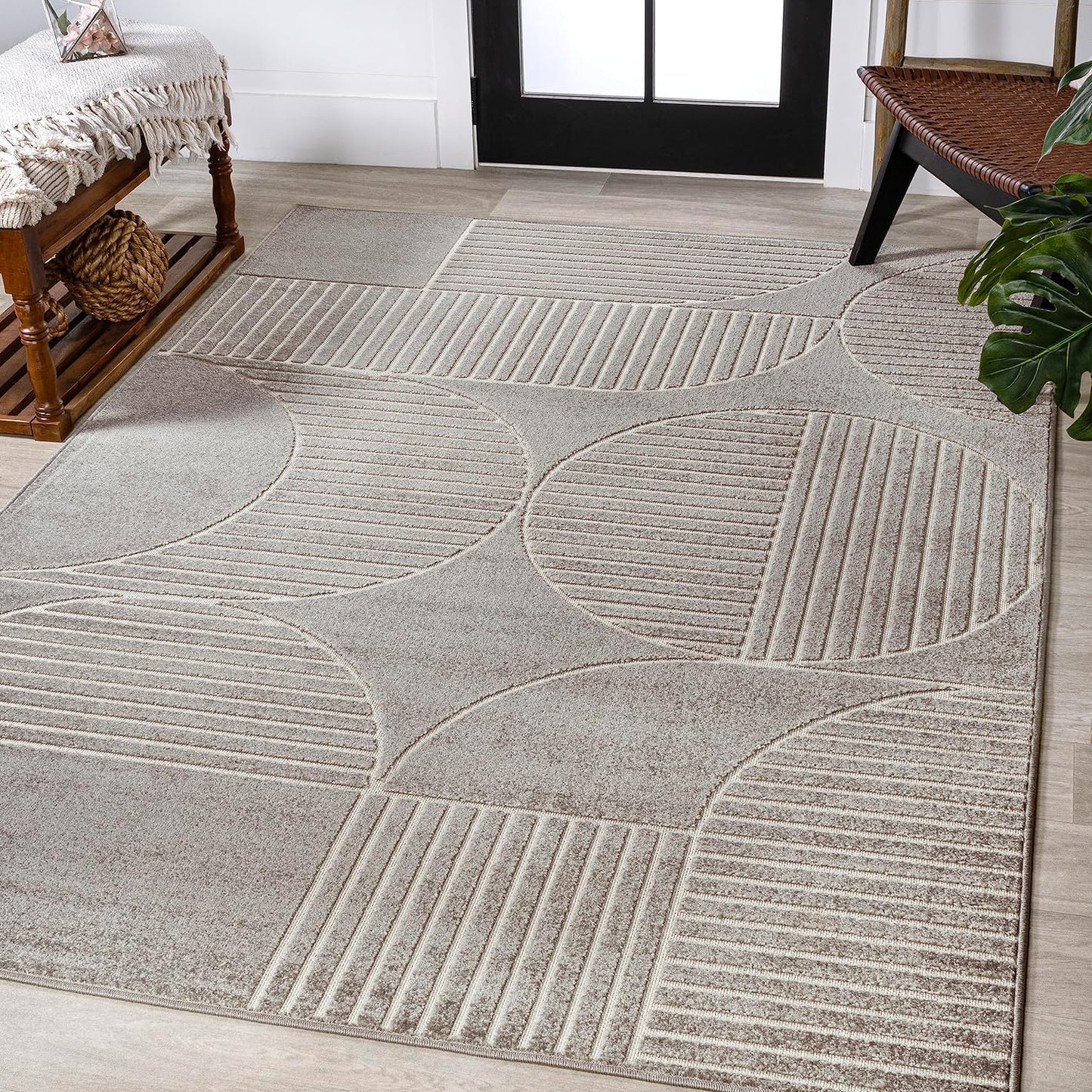 JONATHAN Y Nordby High-Low Arch Striped Ivory/Cream Indoor/Outdoor Area Rug, 8x10, Modern, Contemporary, Geometric, Bohemian, Bedroom, Kitchen, Living Room,Non Shedding (SCN104B-8)