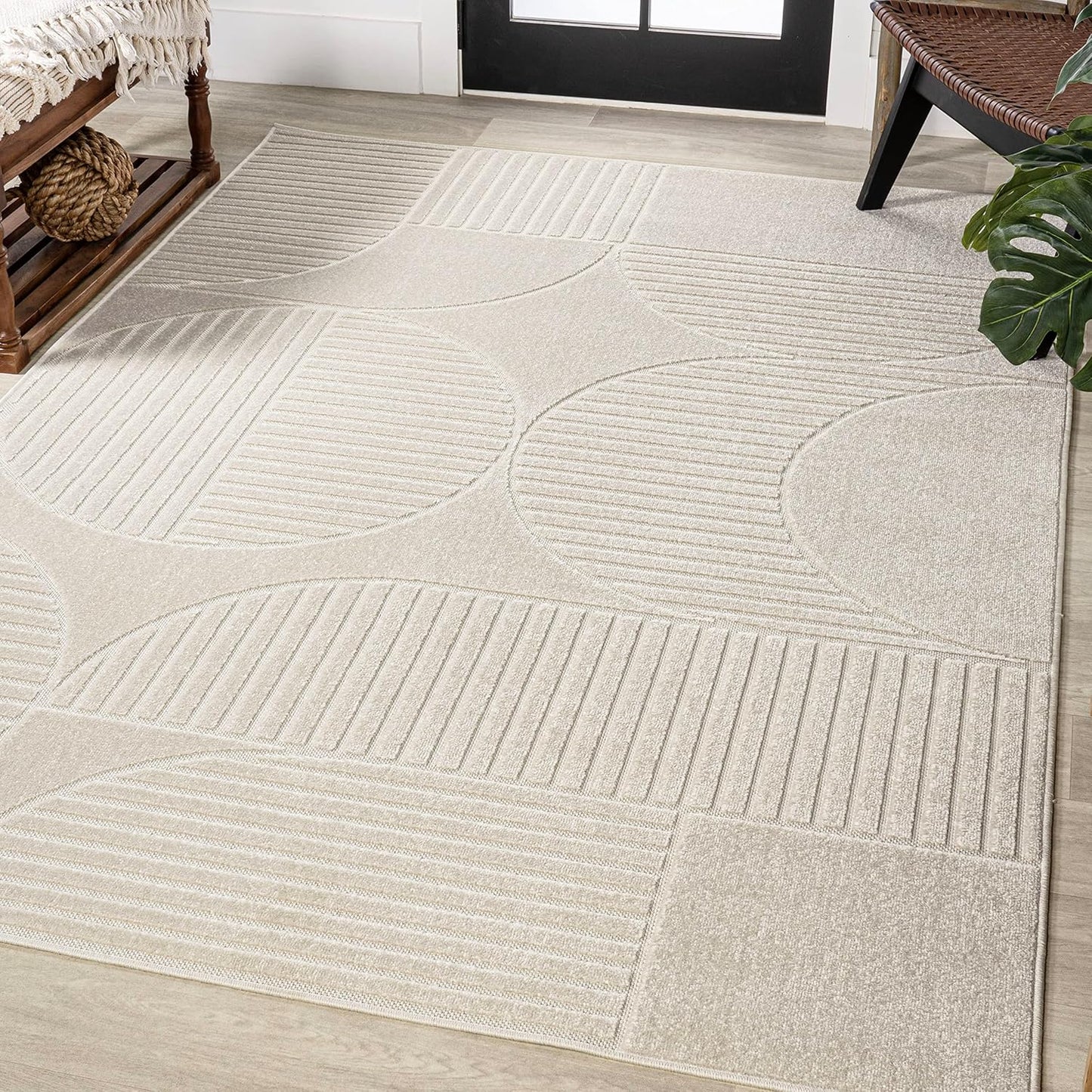 JONATHAN Y Nordby High-Low Arch Striped Ivory/Cream Indoor/Outdoor Area Rug, 8x10, Modern, Contemporary, Geometric, Bohemian, Bedroom, Kitchen, Living Room,Non Shedding (SCN104B-8)