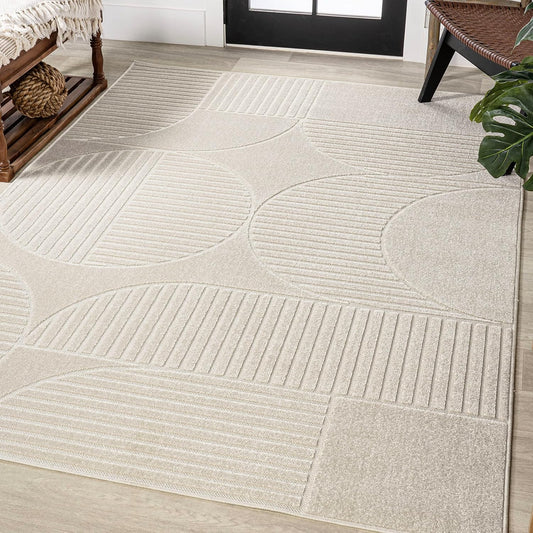 JONATHAN Y Nordby High-Low Arch Striped Ivory/Cream Indoor/Outdoor Area Rug, 8x10, Modern, Contemporary, Geometric, Bohemian, Bedroom, Kitchen, Living Room,Non Shedding (SCN104B-8)
